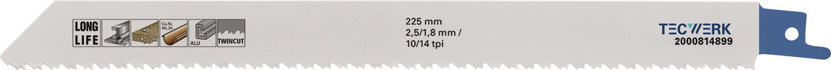 TECWERK Säbelsägeblatt 225 mm Bimetall TPI 10/14 für Metall und Holz mit Nägeln