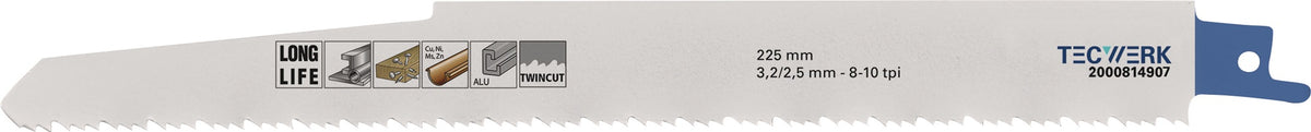TECWERK Säbelsägeblatt 225 mm Bimetall TPI 10/14 für Metall und Holz mit Nägeln