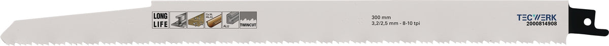 TECWERK Säbelsägeblatt 225 mm Bimetall TPI 10/14 für Metall und Holz mit Nägeln