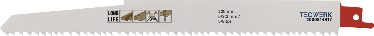 TECWERK Säbelsägeblatt 225 mm Bimetall TPI 10/14 für Metall und Holz mit Nägeln
