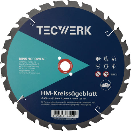 TECWERK Tischkreissägeblatt 400 mm Z28 HB für Bauholz und Nägel
