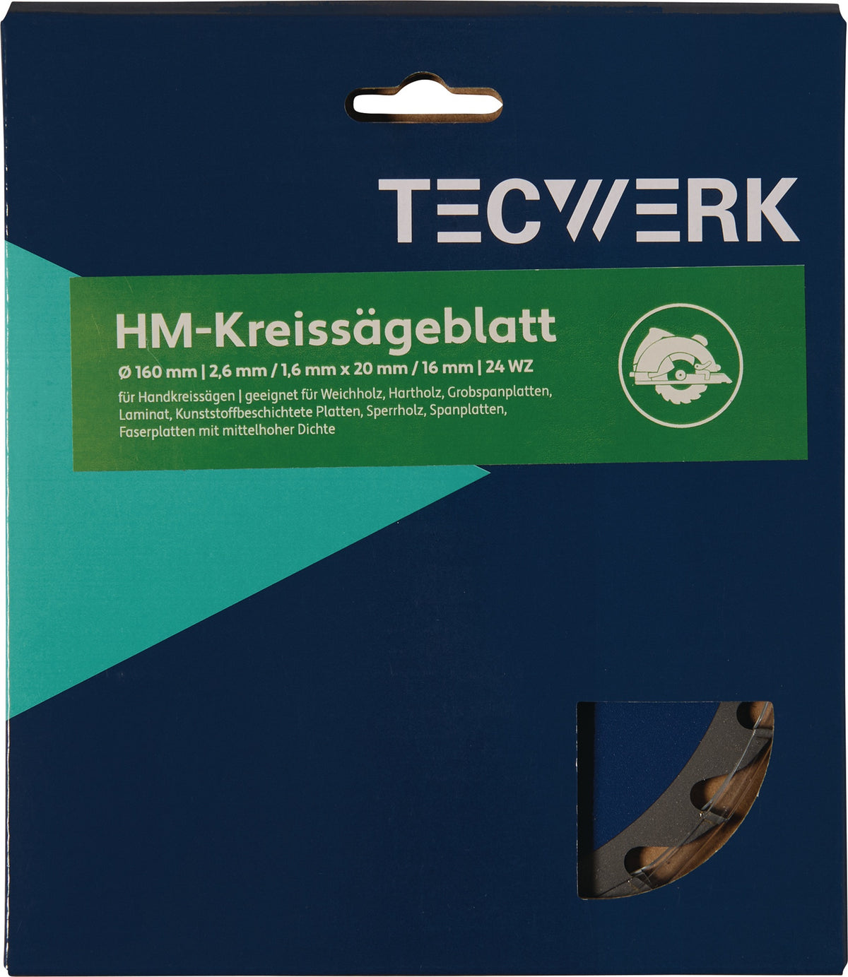 TECWERK Handkreissägeblatt 160 mm, 24 Zähne, WZ, für Holz & Kunststoff