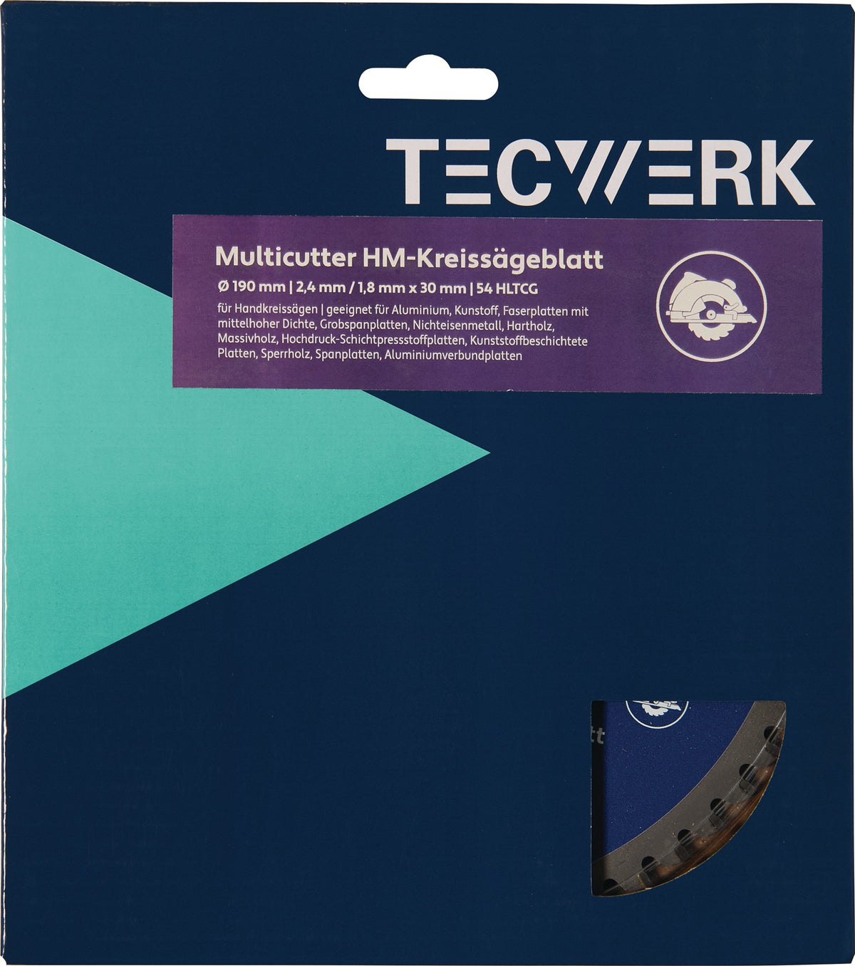 TECWERK Handkreissägeblatt AD 190 mm Z.54 HLTCG – für Holz, Aluminium & Kunststoff