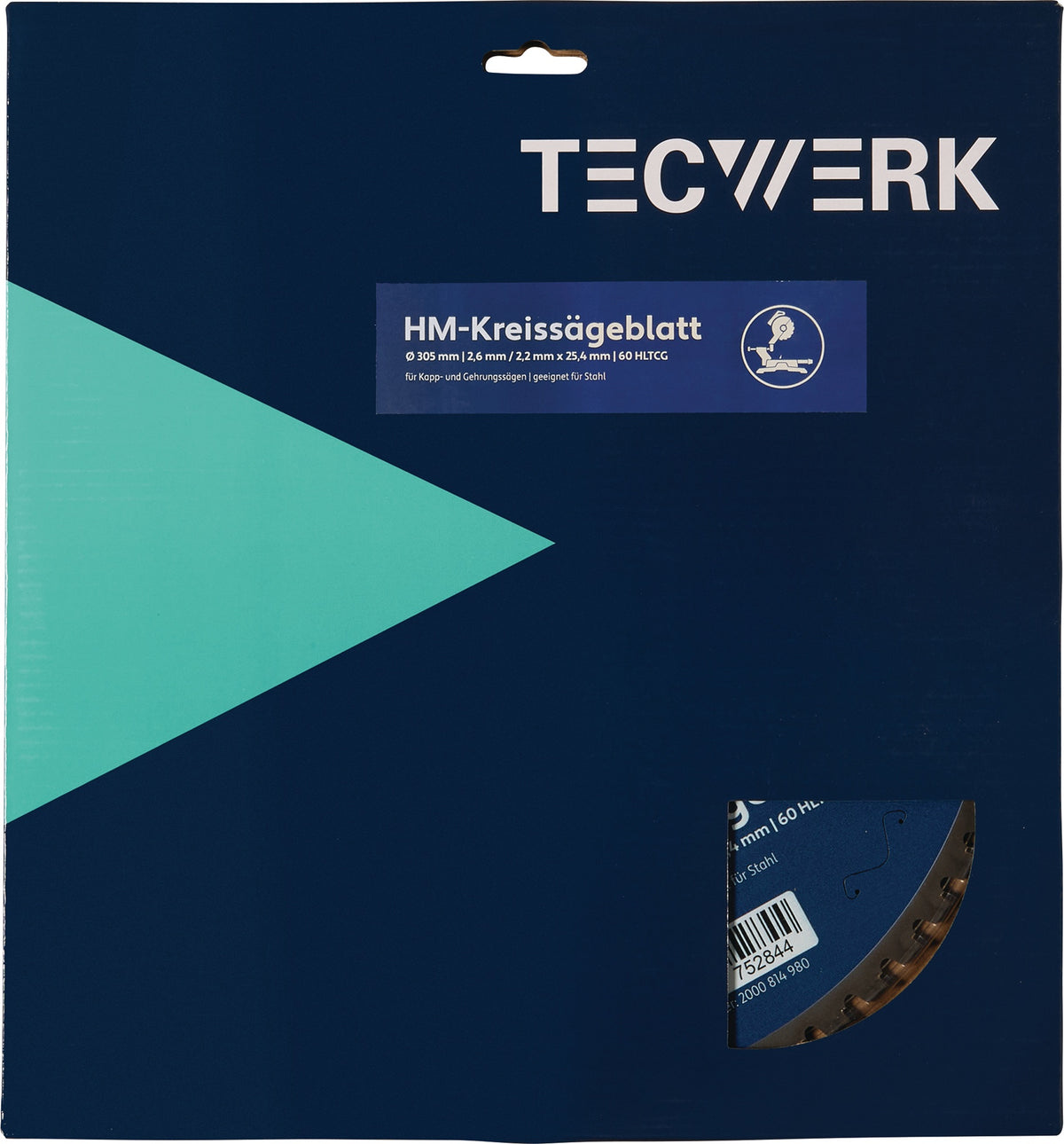 TECWERK Tisch-/Kappkreissägeblatt 305 mm Z60 HLTCG für Stahl, Bohrung 25,4 mm