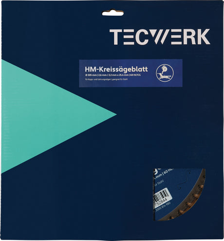 TECWERK Tisch-/Kappkreissägeblatt 305 mm Z60 HLTCG für Stahl, Bohrung 25,4 mm