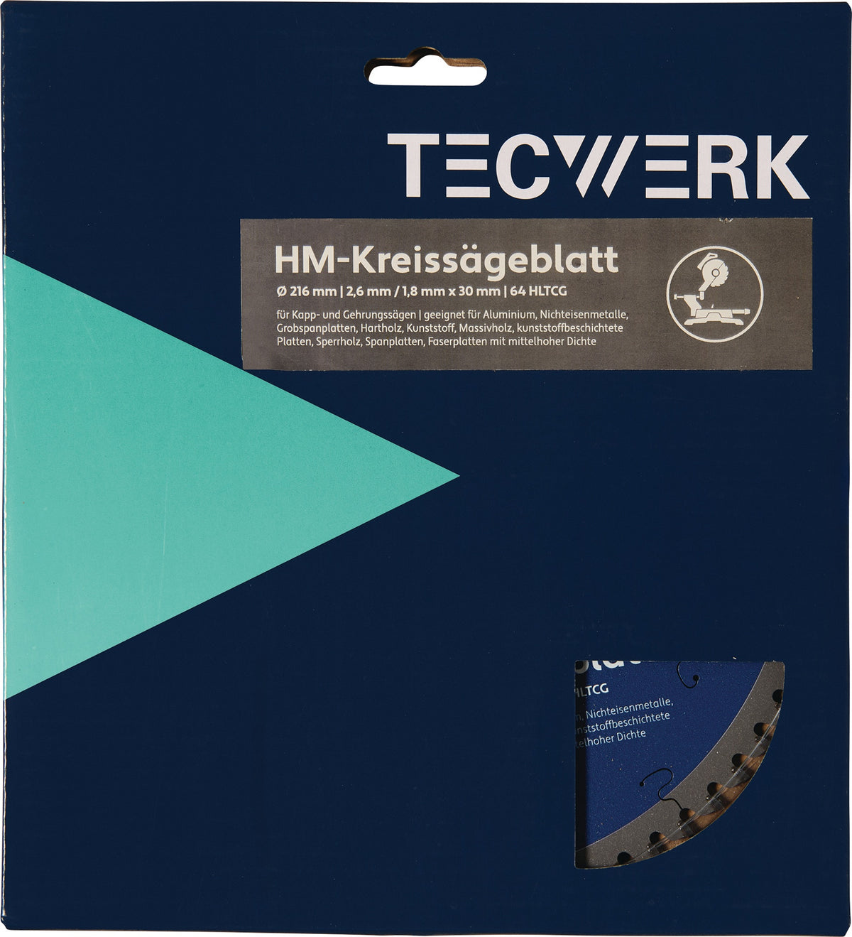 TECWERK Kappkreissägeblatt 216 mm Z64 HLTCG für Aluminium, Holz und Kunststoff