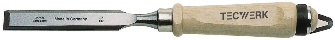 TECWERK Stechbeitel 4 mm mit Zwinge – CV-Stahl, Weißbuchenheft Ulmer Form