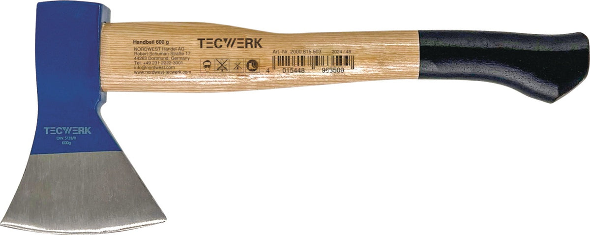 TECWERK Handbeil Rheinische Form 600g Eschenkuhfußstiel 360mm stahlgeschmiedet
