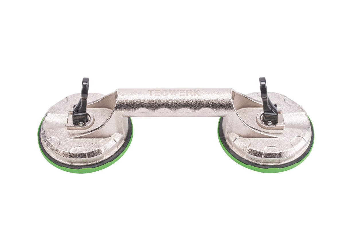 TECWERK Saugheber 80 kg, 2 Köpfe, Kopf-Ø 118 mm, Alu-Körper – für Glas, Metall, Fliesen