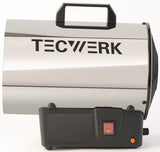 TECWERK Gasheizer 10 kW, 500 m³/h, 28 W – mit Druckminderer & Notabschaltung