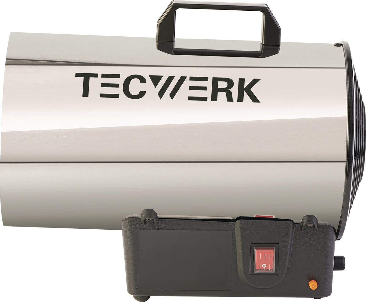 TECWERK Gasheizer 10 kW, 500 m³/h, 28 W – mit Druckminderer & Notabschaltung