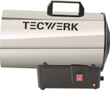 TECWERK Gasheizer 10 kW, 500 m³/h, 28 W – mit Druckminderer & Notabschaltung