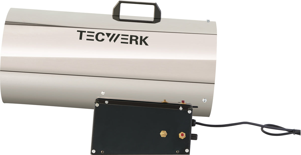 TECWERK Gasheizer 10 kW, 500 m³/h, 28 W – mit Druckminderer & Notabschaltung