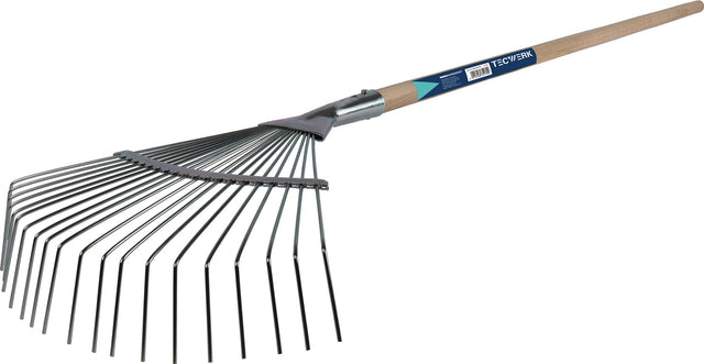 Fächerbesen Arbeitsbreite 415 mm Metal/Holz TECWERK mit Stiel – 22 Zinken, 1700 mm