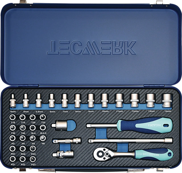 TECWERK Steckschlüsselsatz 36-tlg. 1/4 Zoll SW 4-14 mm 20 Zähne 6-Kant