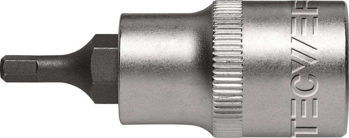 TECWERK Steckschlüsseleinsatz 1/2 Zoll Innen-6-kant SW 4 mm, Länge 55 mm, Chrom-Vanadium-Stahl