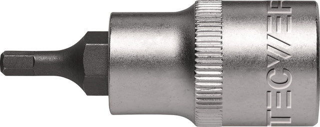 TECWERK Steckschlüsseleinsatz 1/2 Zoll Innen-6-kant SW 4 mm, Länge 55 mm, Chrom-Vanadium-Stahl
