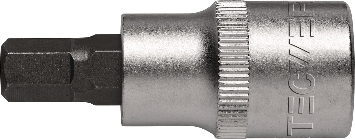 TECWERK Steckschlüsseleinsatz 1/2 Zoll Innen-6-kant SW 4 mm, Länge 55 mm, Chrom-Vanadium-Stahl