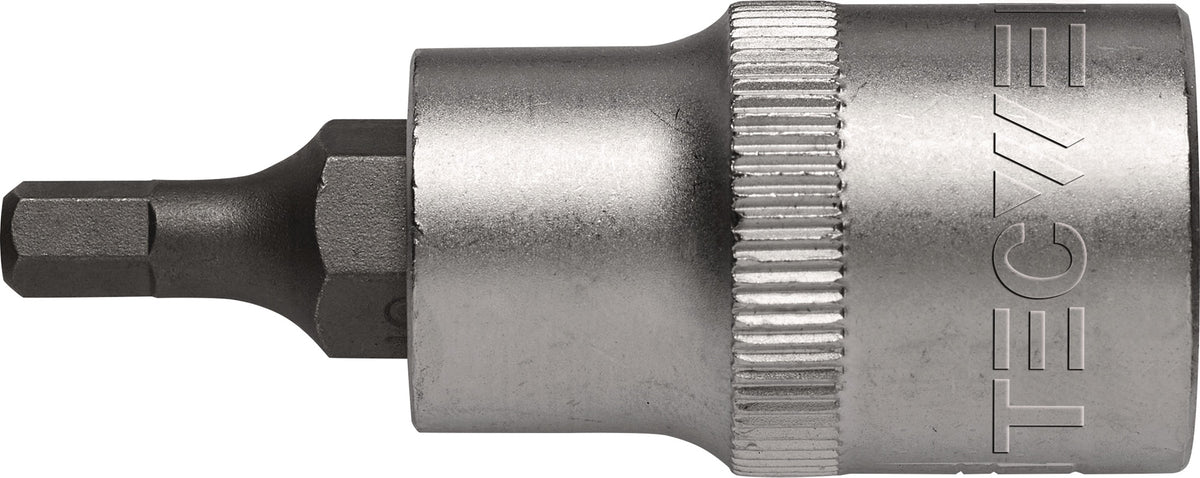 TECWERK Steckschlüsseleinsatz 1/2 Zoll Innen-6-kant SW 4 mm, Länge 55 mm, Chrom-Vanadium-Stahl