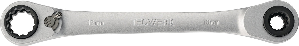 TECWERK Multifunktionsknarrenringschlüssel 4in1 10/13/17/19 mm, 72 Zähne, 220 mm