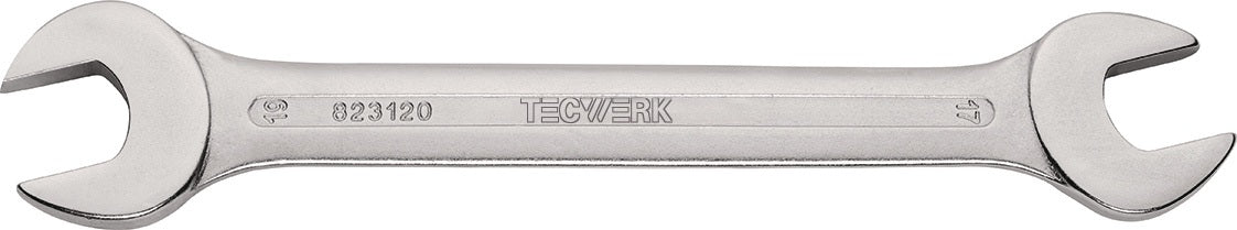 TECWERK Doppelmaulschlüssel 5 x 5,5 mm, 122 mm, matt verchromt, DIN 3110 – CV-Stahl, Maulstellung 15°