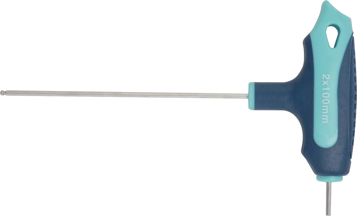 TECWERK Stiftschlüssel mit Quergriff SW 2 mm, Klingenlänge 100 mm, mit Seitenabtrieb und Kugelkopf