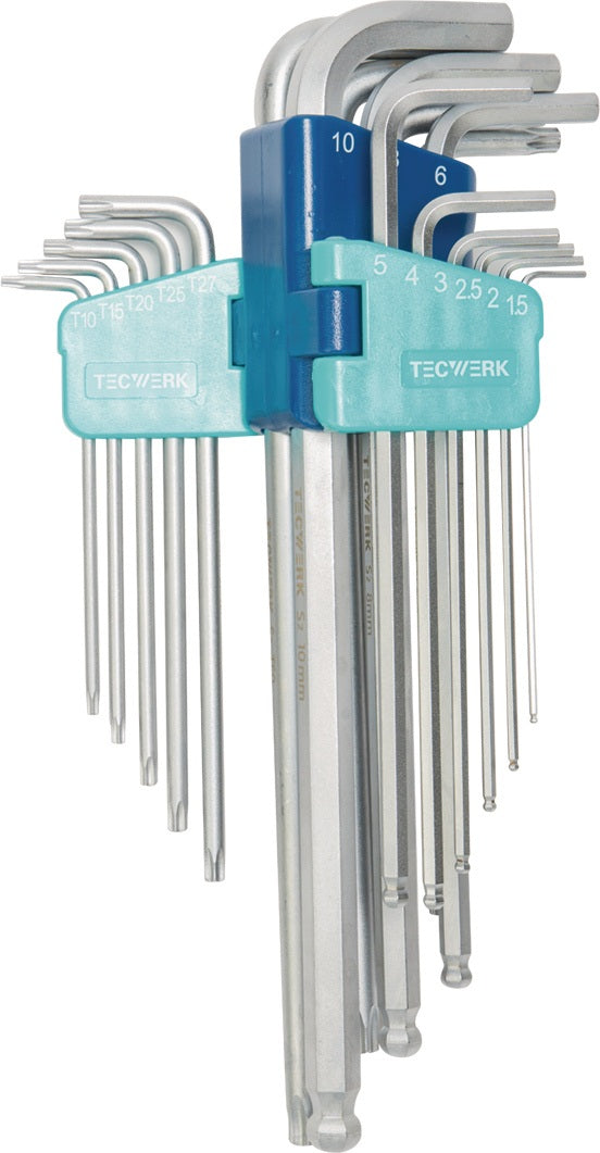 TECWERK Winkelschraubendrehersatz 18-teilig S2-Stahl SW 1,5-10 mm T10-T50 mit Kugelkopf