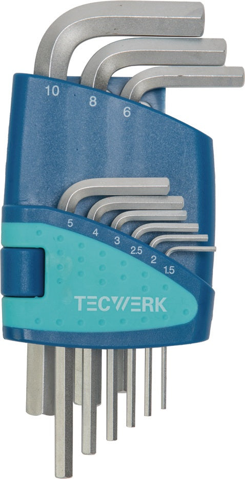 TECWERK Sechskantwinkelschraubendrehersatz 9-tlg. SW 1,5-10 mm kurz mit Kunststoffhalter