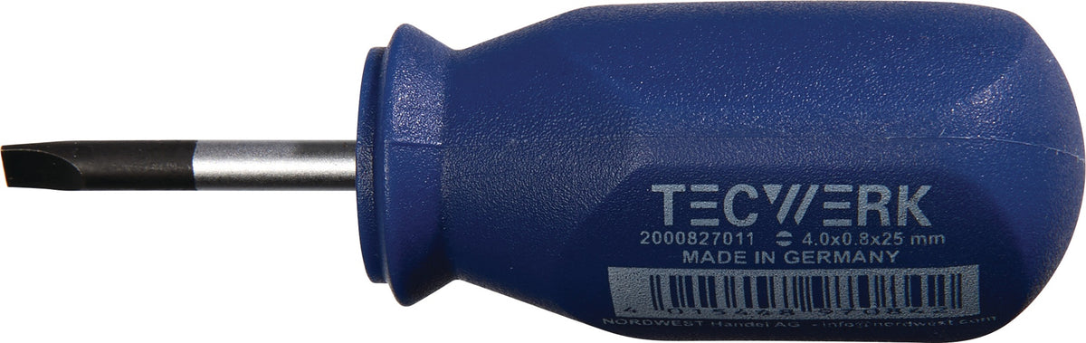 TECWERK Schlitzschraubendreher 4 mm Schneidenbreite, 25 mm Klinge, 1K-Griff, Rundklinge
