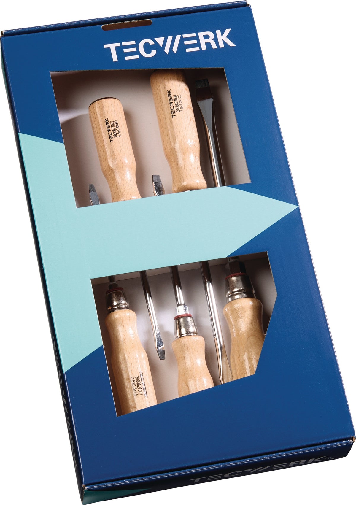 TECWERK Schraubendrehersatz 5-tlg. Schlitz Holzgriff Rundklinge mit 6-Kant-Ansatz