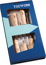 TECWERK Schraubendrehersatz 5-tlg. Schlitz Holzgriff Rundklinge mit 6-Kant-Ansatz