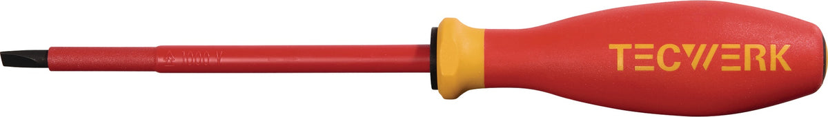 TECWERK VDE-Schraubendreher Schlitz 2,5 mm – Isolierter Elektriker-Schraubendreher, 75 mm Klinge