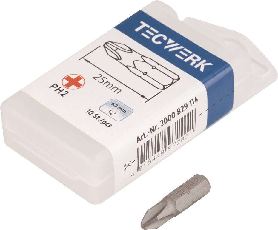 TECWERK Bit P829113 PH 1, 25 mm, 1/4 Zoll Sechskant, S2-Stahl