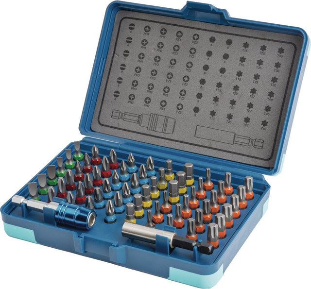 TECWERK Bitsortiment 62-teilig Schlitz/PH/PZD/TX/6Kt. mit Farbleitsystem und 2 Bithaltern