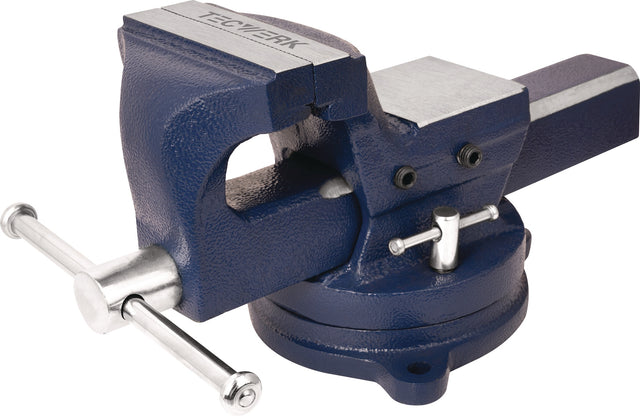 TECWERK Gußschraubstock 100 mm Backenbreite, Sphäroguss, 104 mm Spannweite, mit Drehteller