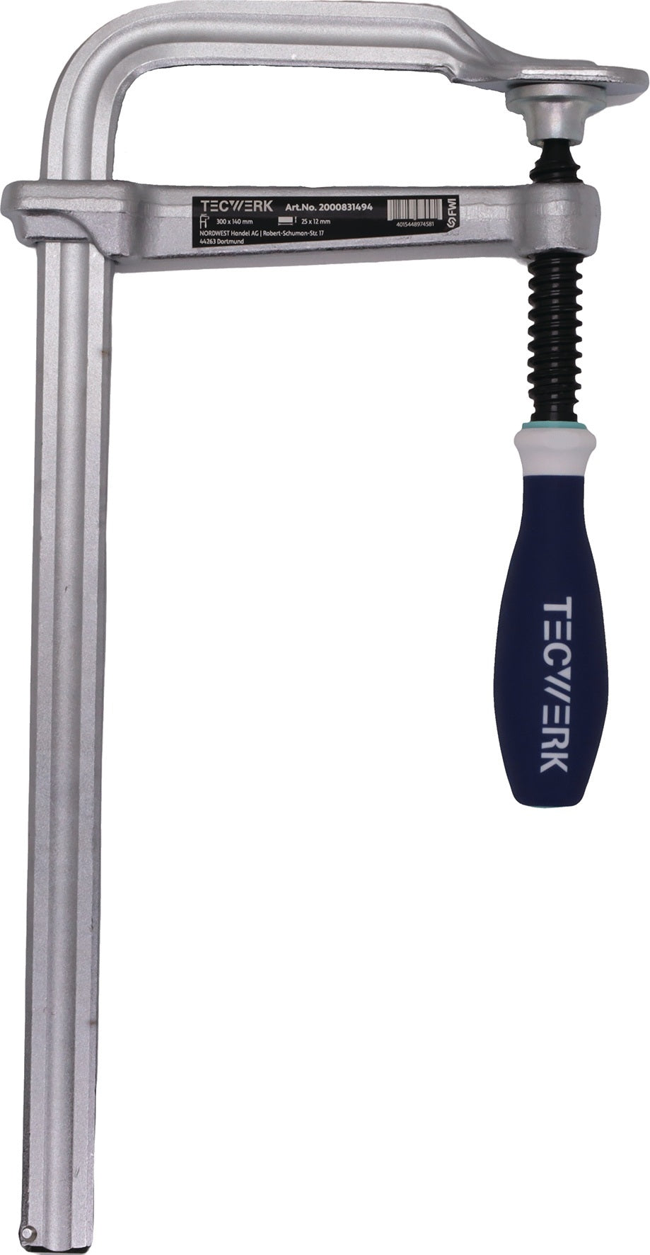 TECWERK Ganzstahlschraubzwinge 120 mm Spannweite, 60 mm Ausladung, 3-K-Griff, bis 5000 N
