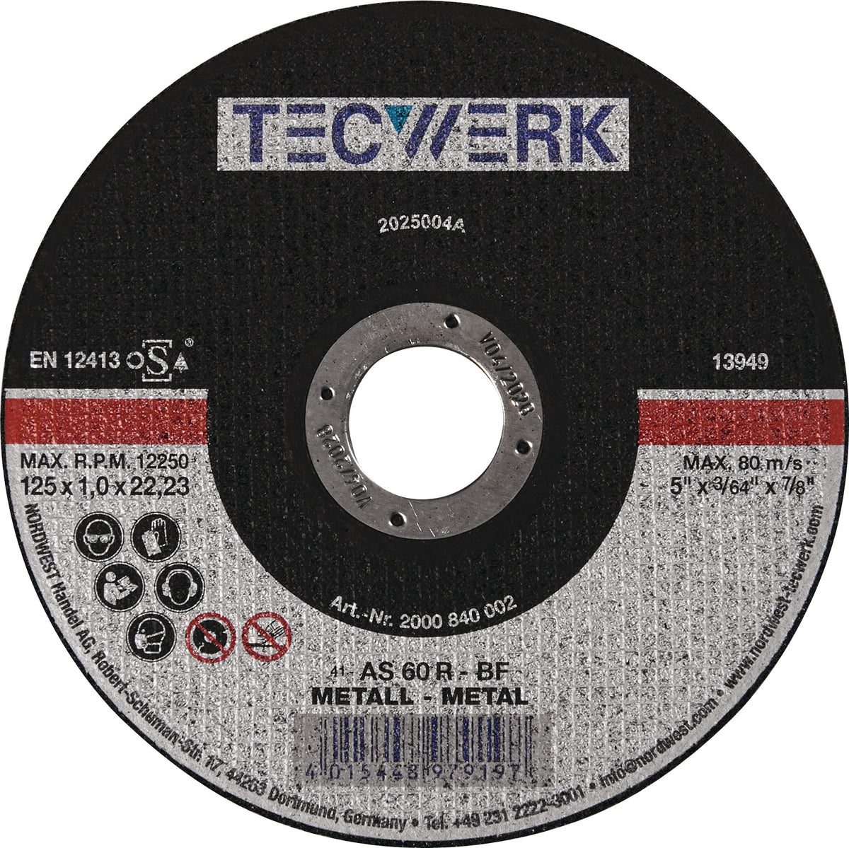 TECWERK Trennscheibe Ø115 mm für Stahl und Guss, 25 Stück, gerade, Bohrung 22,23 mm