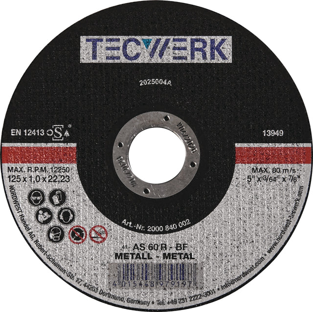 TECWERK Trennscheibe Ø115 mm für Stahl und Guss, 25 Stück, gerade, Bohrung 22,23 mm