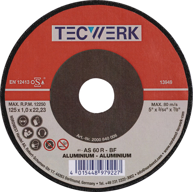 TECWERK Trennscheibe ALU 125 x 1 mm für Aluminium und NE-Metalle