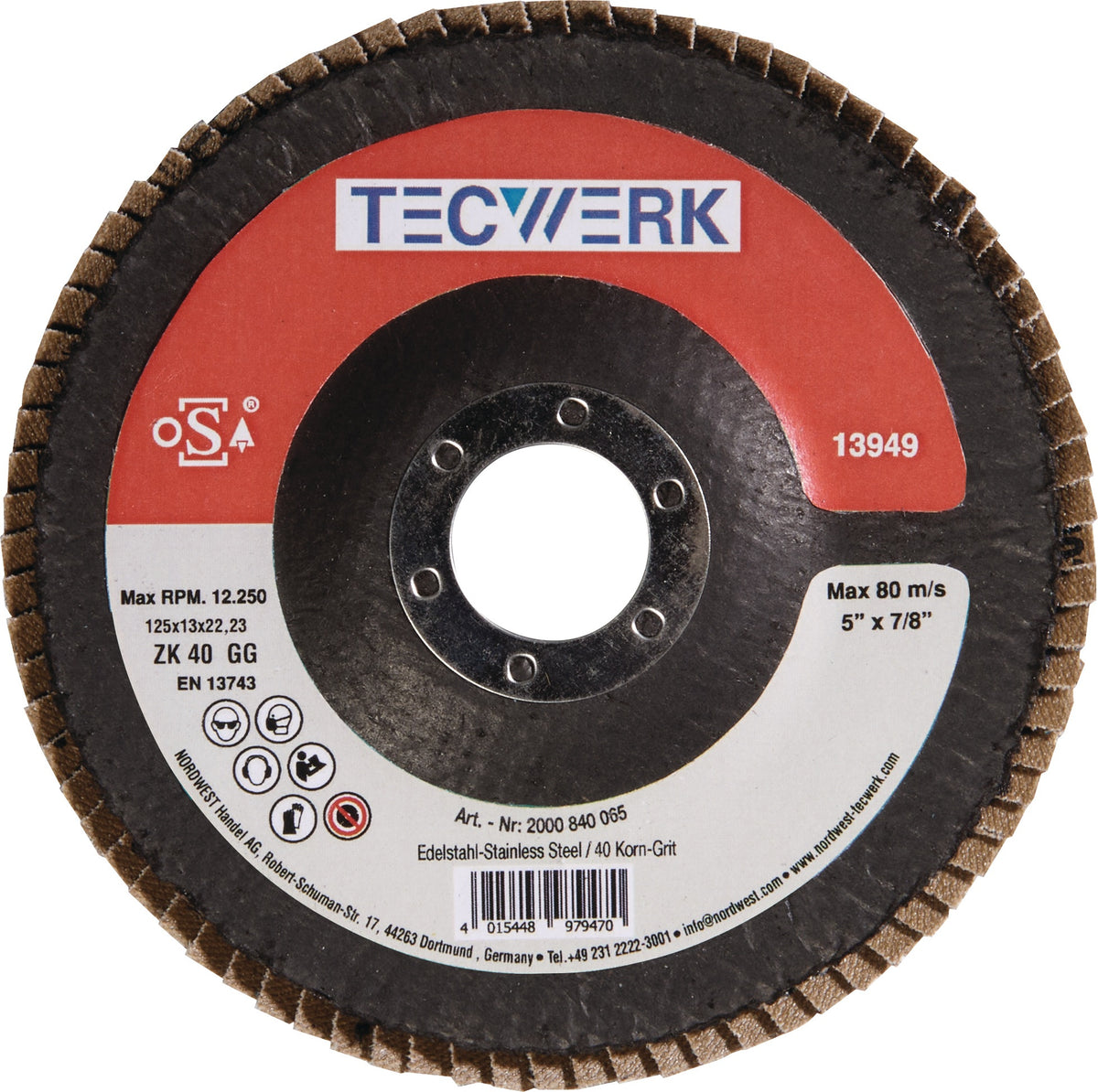 TECWERK Fächerscheibe Ø125 mm K40 konisch Siliciumcarbid für Aluminium
