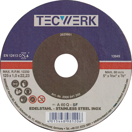 TECWERK Trennscheibe INOX 115x1 mm, gerade, Bohrung 22,23 mm – 25 Stück