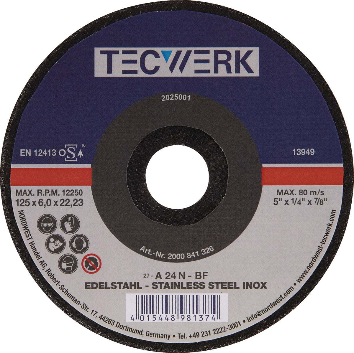 TECWERK Schruppscheibe INOX D115 x 6 mm gekröpft, Bohrung 22,23 mm