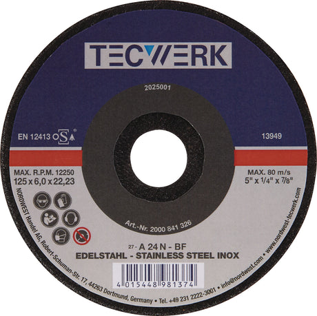 TECWERK Schruppscheibe INOX D115 x 6 mm gekröpft, Bohrung 22,23 mm