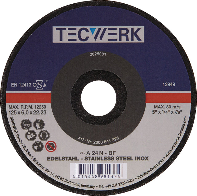 TECWERK Schruppscheibe INOX D115 x 6 mm gekröpft, Bohrung 22,23 mm
