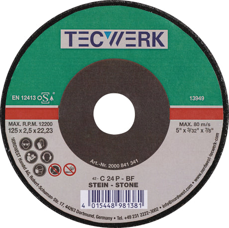 TECWERK Trennscheibe STE 125 x 2,5 mm gekröpft für Stein – 25 Stück