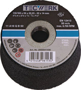 TECWERK Schleiftopf A16Q 110/100 mm für Stahl und Stahlguss, Bohrung 22,23 mm, 16 Körnung