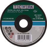 TECWERK Schleiftopf A16Q 110/100 mm für Stahl und Stahlguss, Bohrung 22,23 mm, 16 Körnung
