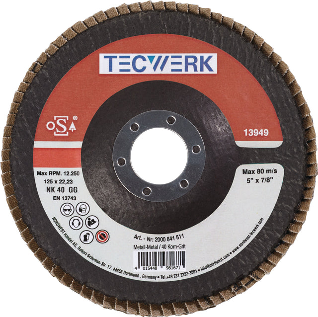 TECWERK Fächerscheibe Ø115 mm K40 konisch Normalkorund für Stahl und Holz