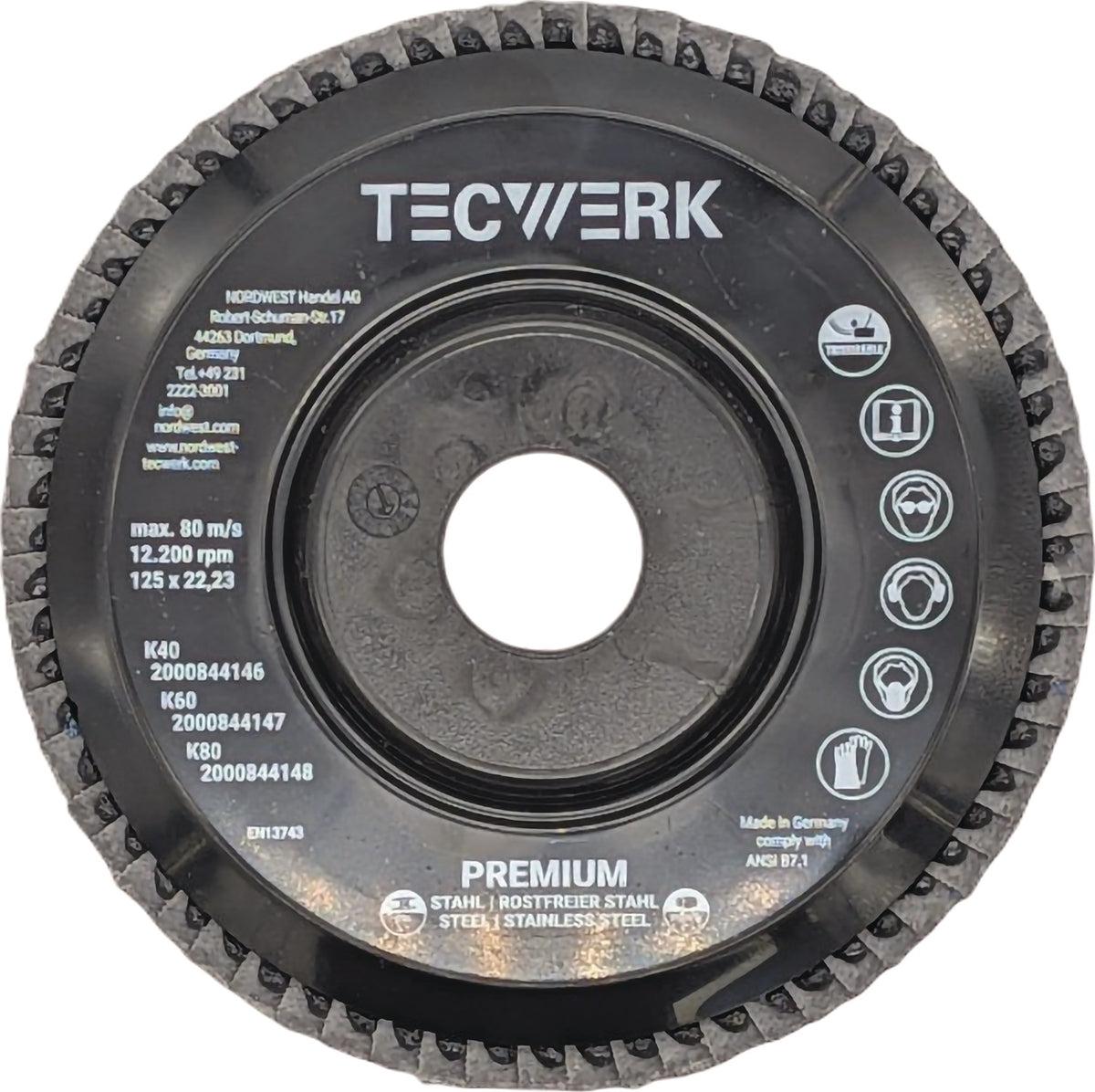 TECWERK Fächerscheibe Premium 125 mm K40 konisch Zirkon für Stahl/Edelstahl