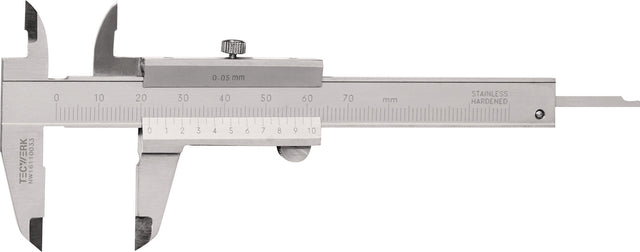 TECWERK Taschenmessschieber DIN 862 70 mm mit Schlosseck und Feststellschraube